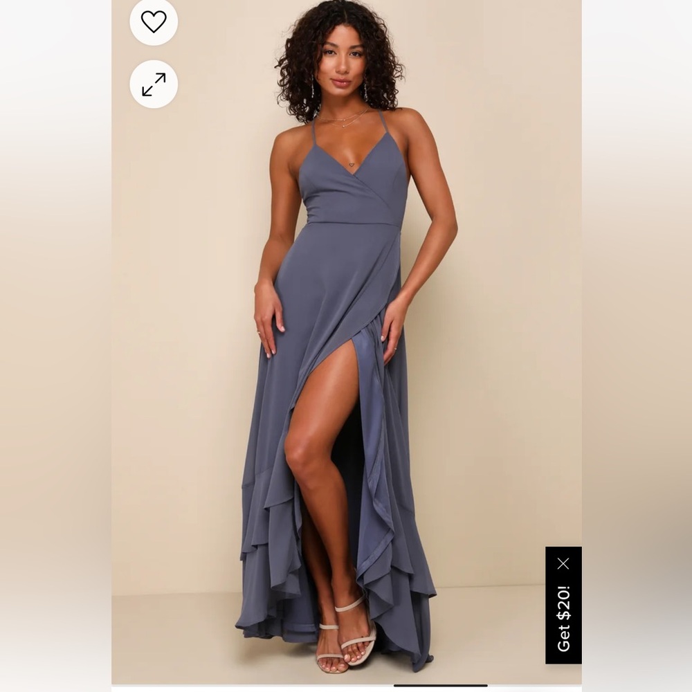 LuLu’s | In Love Forever Granite Blue Lace-Up High-Low Maxi Dress | Size: Small